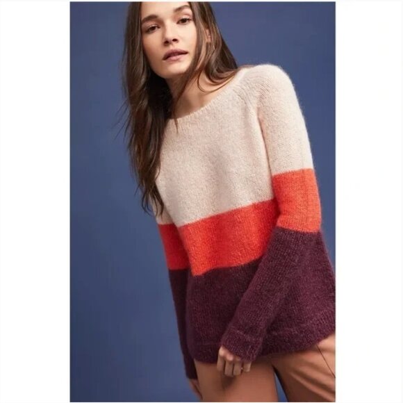 Anthropologie Needle Louise Colorblock Mohair Merino Wool Sweater - Picture 1 of 8
